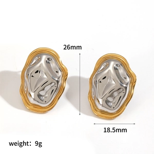 Minimalist two-tone lava style stainless steel earrings with gold and silver fold design