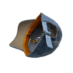 Adjustable blue denim baseball cap with stylish horizontal stripes and metal buckle strap
