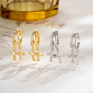 Cross Pendant Hoop Earrings Copper Zircon Inlaid Lace Edge Huggie Ear Buckle Minimalist Personalized Jewelry For Women