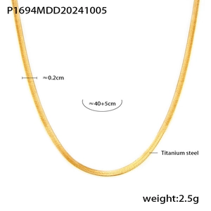 Detail view of 0.2cm gold titanium snake chain necklace with dimension and weight data