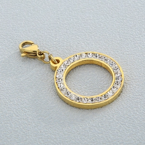 Pendentif Rond Cercle Acier Inoxydable Avec Strass Plaqué Or 18K Fermoir Homard DIY Fabrication Bijoux Accessoire Mode