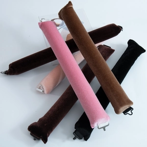 Close-up of assorted colorful 3cm heatless velvet hair rollers with plastic hooks
