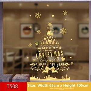 Golden Christmas tree wall decal with reindeer and snowflakes for window decoration