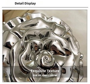 Macro shot of silver mirror-finish rose petal texture with metallic reflection effect