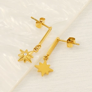 French style starburst drop earrings in 18k gold-plated steel with zircon accents