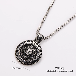 Vintage Lion Head Pendant Necklace Stainless Steel Retro Round Medallion Hip Hop Punk Jewelry For Men