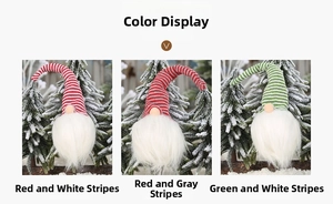 Trois gnomes de Noël avec chapeaux rayés sur branches de sapin enneigées