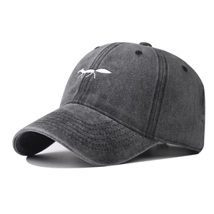 Washed Cotton Baseball Cap Vintage Distressed Fox Embroidery Dad Hat Adjustable Six Panel Casual For Men Women