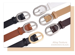 Collection of slim PU leather belts for women with oval alloy buckles in various colors