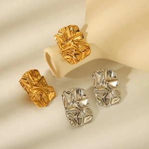 Irregular textured 18K gold and silver titanium steel lava fold earrings for women