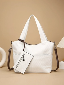 Elegant white elephant grain tote bag with brown straps and matching coin purse