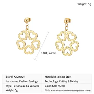 Detailed size and weight guide for gold hollow heart-shaped stainless steel earrings