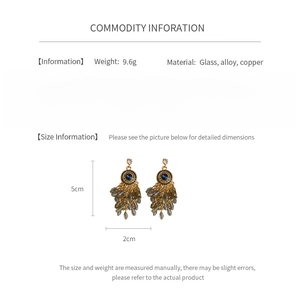 Detailed size chart and weight of Bohemian glass tassel earrings with 5cm height and 2cm width