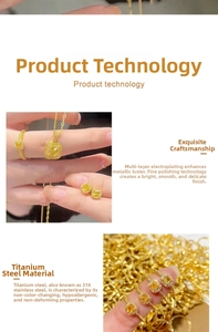 Detail of yellow square pendant and ring set made of 316 stainless steel with gold plating