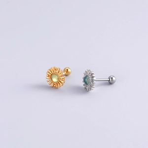 Floral stainless steel screw back earrings with colorful cubic zirconia studs