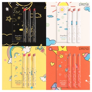 Three-piece matte velvet lipstick pencil set with diverse artistic themed packaging