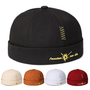 Retro Docker Hat Brimless Miki Hat Embroidery Adjustable Leather Strap Hip-hop Streetwear Unisex Cotton Polyester