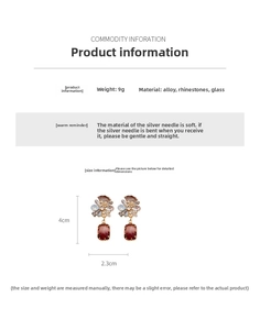 Detailed specs of floral glass earrings with silver pins, rhinestones and alloy weight 9g