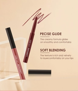 Dual lip liners in deep red and mauve tones with creamy texture and precise glide