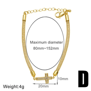 Detail showing cross pendant with zircons and adjustable 80mm-152mm bracelet size