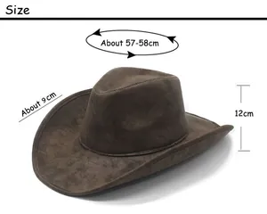 Detailed size chart for dark brown cowboy hat with 57-58cm circumference and 9cm brim