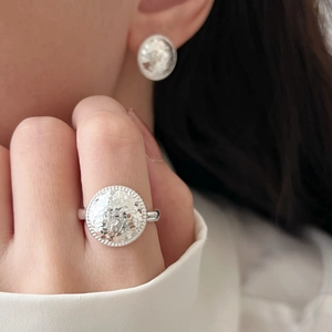 Round Hammered Disk Earrings And Ring With 925 Sterling Silver Earring Post Copper French Style Minimalist Retro