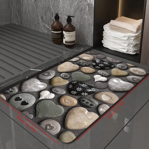 3D heart-shaped pebble pattern diatom mud absorbent bath mat in 80x50cm size