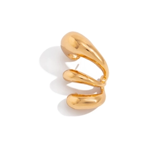 Minimalist triple-layer spiral ear cuff with polished golden finish on white background