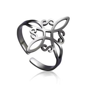 Adjustable silver Celtic knot open ring in stainless steel with vintage hollow design