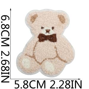 Detailed dimensions of the curly brown teddy bear patch measuring 6.8cm in height
