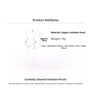 Detailed product dimensions for the elegant double-layer pearl necklace and copper chain