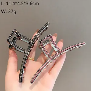 Luxurious large metal shark hair clips with sparkling rhinestones for thick hair