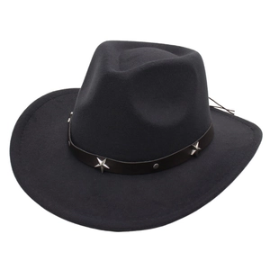Vintage Western Cowboy Hat Cotton Felt Wide Brim Fedora With Star Studded Leather Band Retro Jazz Style For Men Women