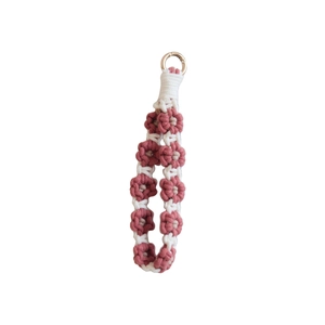 Handmade crochet pink daisy phone charm and keychain with golden spring buckle clasp