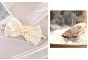 Macro detail of champagne silk eye mask showing natural cocoon silk fibers and glossy texture