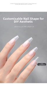 Detail of long coffin shape ultra-thin seamless matte press-on nail extension tips