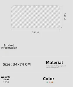 Detailed size specifications for 34x74cm 100g pure cotton towel showing dimensions and weight