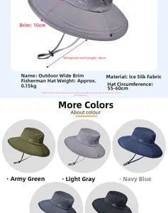 Spécifications de taille pour chapeau de pêcheur en soie glacée avec bord de 10 cm