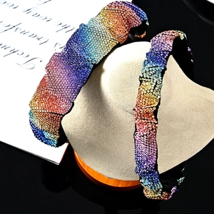 Rhinestone Padded Headband Full Diamond Pleated Wide Hairband Baroque Style Sparkling Hair Accessories For Women