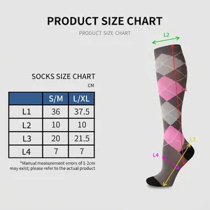 Detailed size chart for compression socks showing length and width measurements for fit
