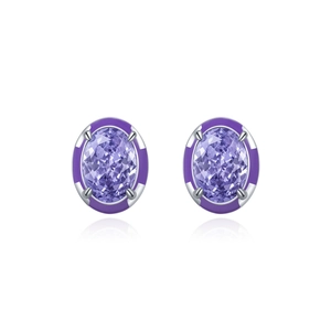 Elegant s925 silver oval stud earrings with lavender gemstones and purple borders