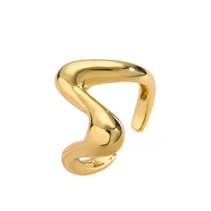 Minimalist irregular fluid line ear cuff in polished gold finish with S-shaped design