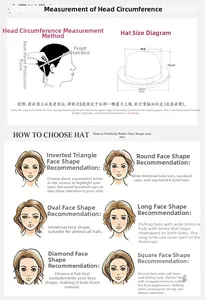 Sizing guide for military style hats showing head measurements and face shape styling tips