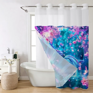 Detail showing high-quality metal rings and dreamy dolphin cherry blossom curtain