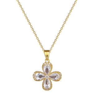 Luxurious gold clover necklace featuring four pear-cut zircon stones on a stainless chain