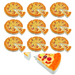 Macro shot of realistic pizza-shaped push pins set featuring detailed slice with metal tip