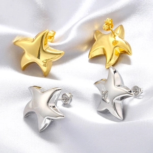 Starfish Stud Earrings Brass 18K Gold Plated Polished Star Shape High-end Vintage Minimalist Fashion For Women