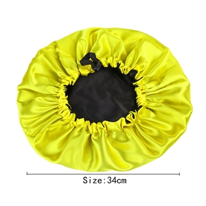 Adjustable 34cm double-layer satin bonnet in bright yellow with black lining