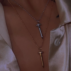 Layered 18k gold and silver titanium steel nail pendant necklaces with zircon accents