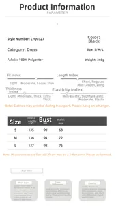 Polka dot halter dress size chart with measurements and fabric details for summer maxi dress